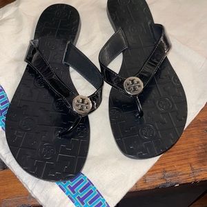 Tory Burch Thora Patent Saffiano Leather Flip Flops